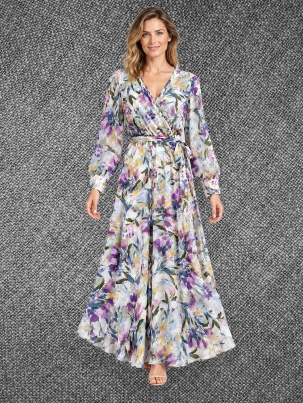En Focus Petite Floral Wrap Maxi Dress Size 6P - Picture 2 of 8